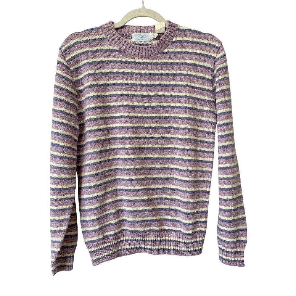 Vintage 80s Elyse Sweater Size Large Striped Crewneck Pastel Deadstock NEW